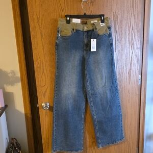 Judy Blue Two-Tone Relaxed Womens Jeans with Olive Waistband Mid Rise Column St